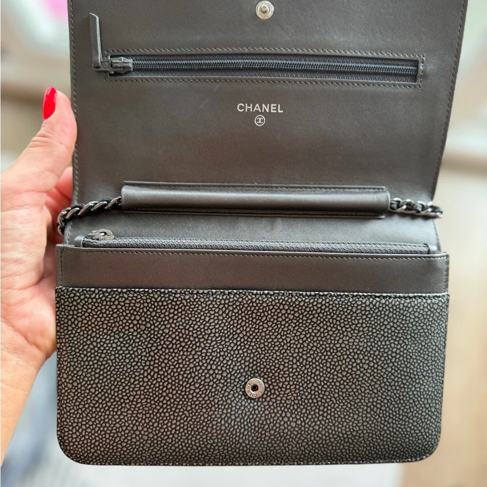 Chanel Metallic Black CC Flap Wallet on Chain